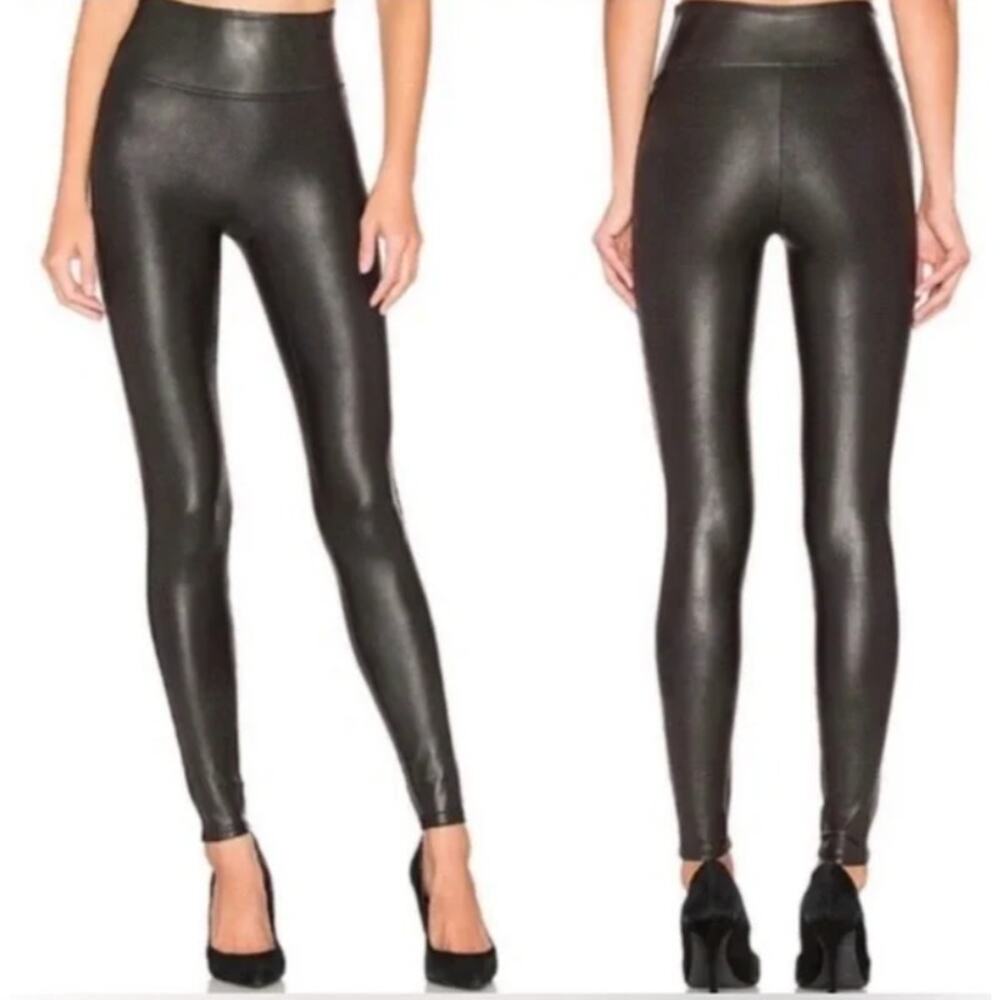 Spanx Faux Leather Leggings Womens Size M Black High Rise Shaping Edgy Slimming